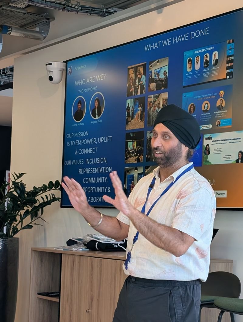 Kam presenting the Punjabiforce story at a community event